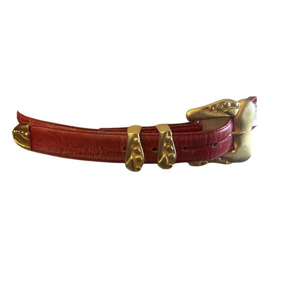 ??Hartnell Alligator Red Leather Gold Buckle 37” Long 1” Wide Sz L main image 8